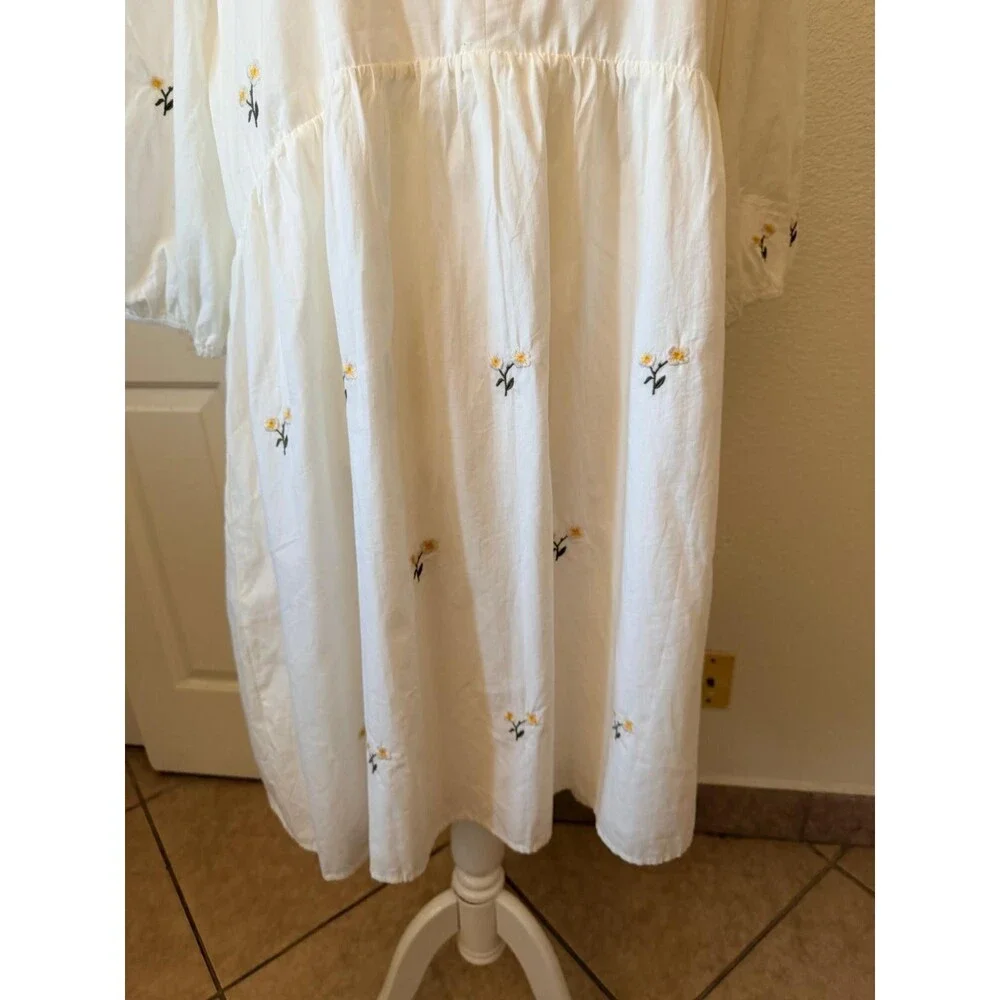 Polagram Dress 3XL Beige Floral Embroidered Lined Pockets Boho Midi